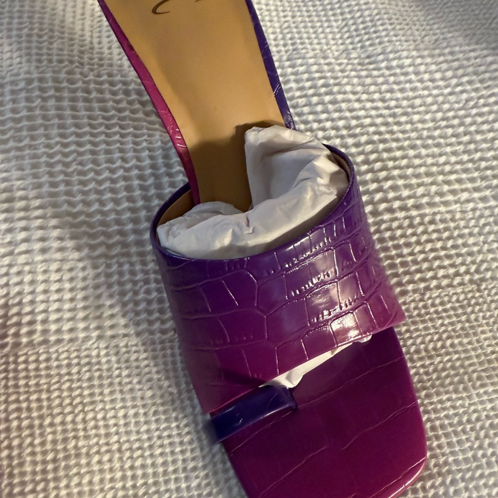 INC International Concepts Purple Croc-Embossed Slide Sandals NWT